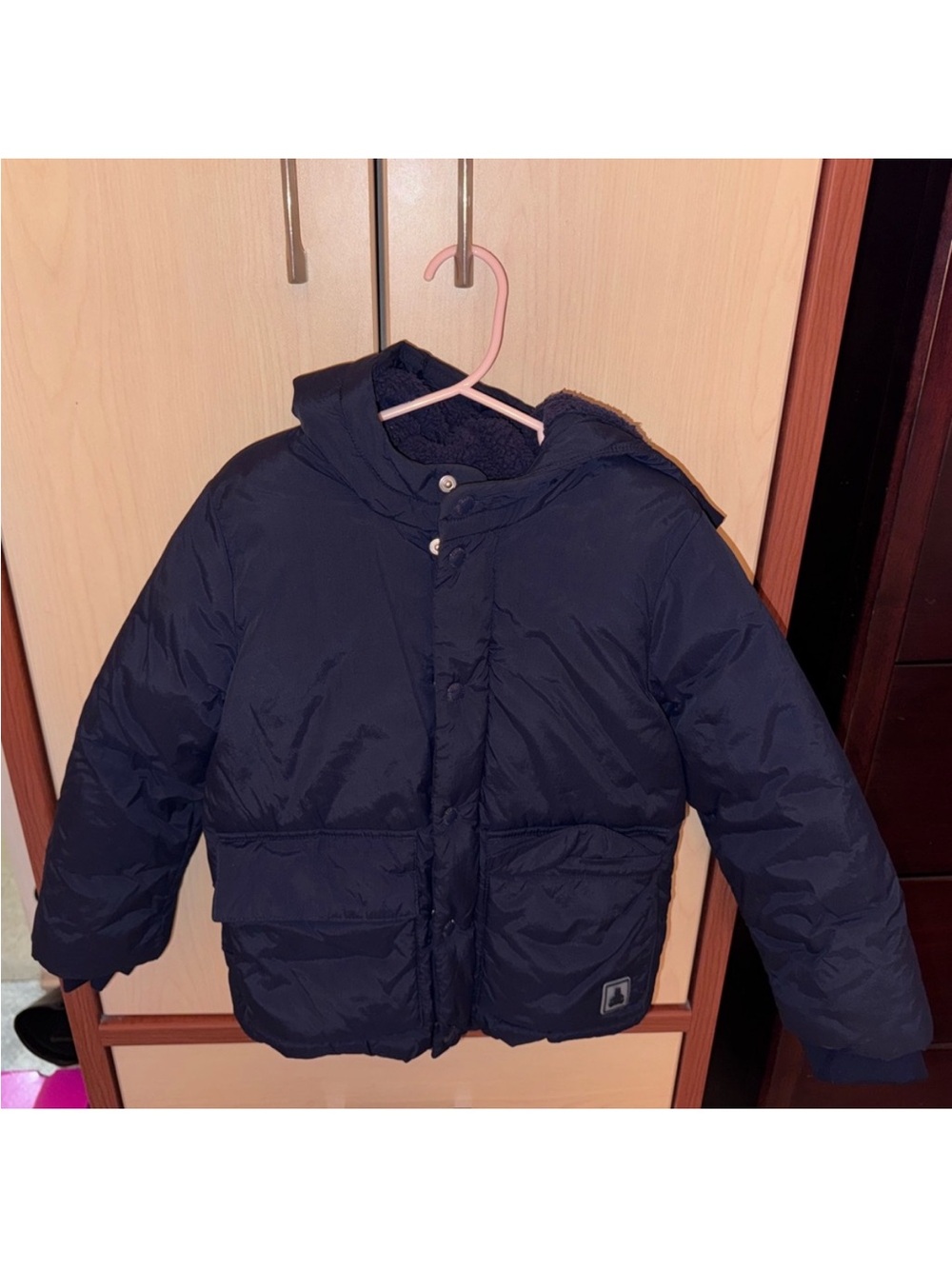 GAP Boys Navy Puffer Jacket Size 5 Hooded Fleece Lined Winter Coat